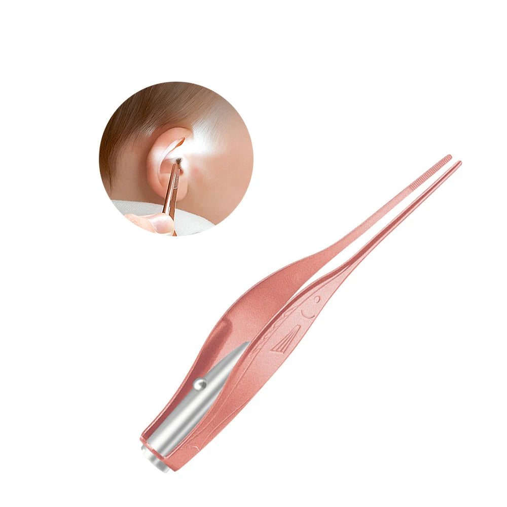 Baby Ear Cleaner Spoon LED Flash Light Ear Wax Curette Picker Visual Children Earpick Eer Wax Dig Remover Nose 2pc siliconespoon