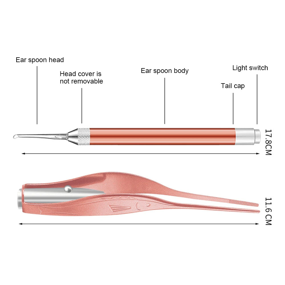 Baby Ear Cleaner Spoon LED Flash Light Ear Wax Curette Picker Visual Children Earpick Eer Wax Dig Remover Nose 2pc siliconespoon
