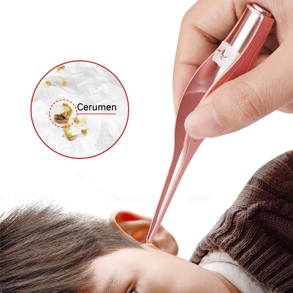 Baby Ear Cleaner Spoon LED Flash Light Ear Wax Curette Picker Visual Children Earpick Eer Wax Dig Remover Nose 2pc siliconespoon